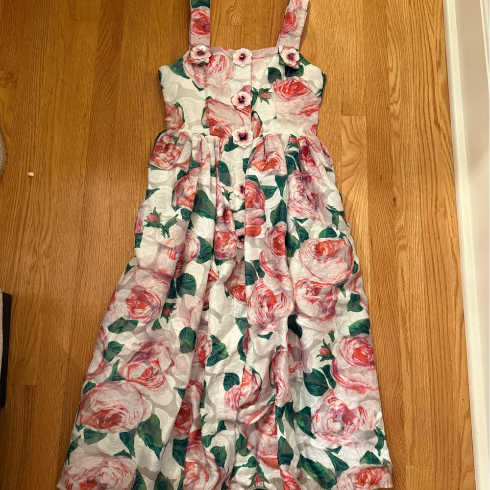 Floral Print Dress with Pink and Green Accents